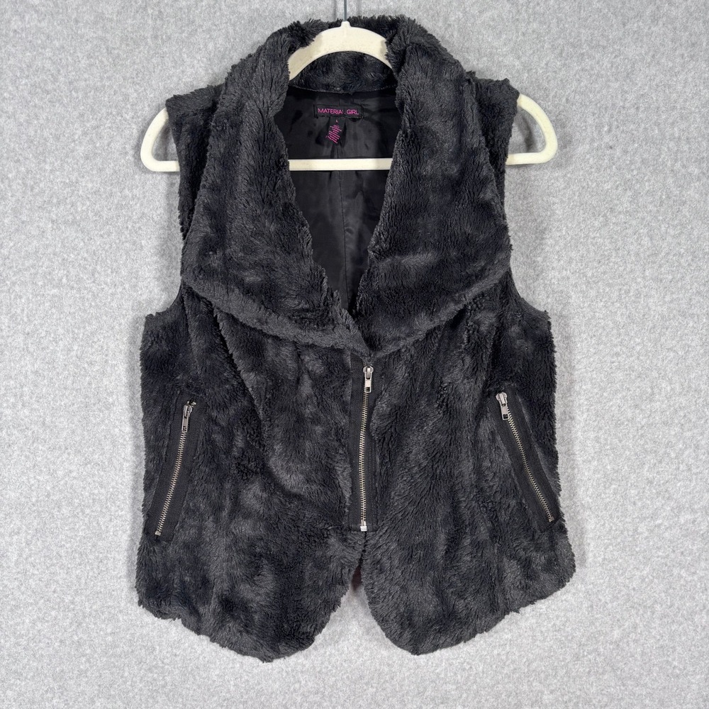 Faux Fur Moto Vest Large Charcoal Fuzzy Soft Furry Comfy Cozy Feminine Boho